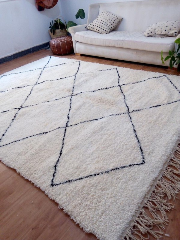 Moroccan Beni Ourain Style - Diamonds Design Rug - Nice Pile - Full Wool  - 296 X 222cm