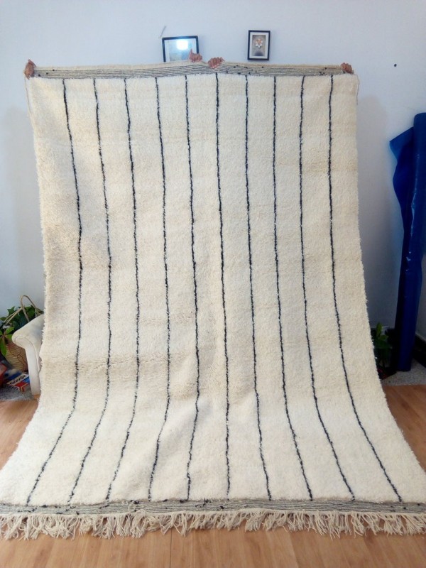 Moroccan Beni Ourain Living Room Rug - Hand Woven Carpet - Shag Pile - Full Wool - 310 X 210cm
