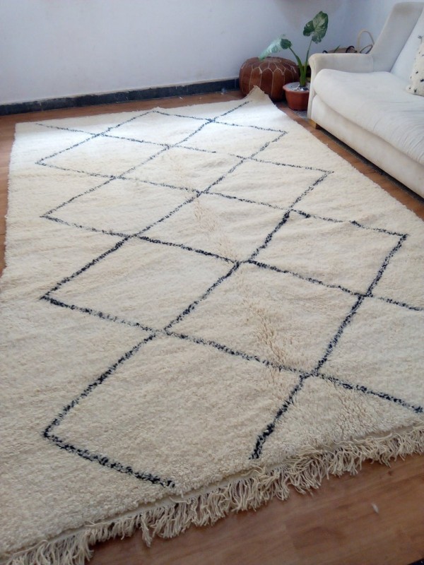 Berber Design - Style beni ourain - moroccan carpet - Bold Diamond black stripes - Full Wool - 335 X 216cm