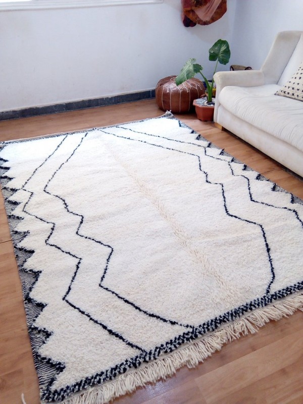 Beni Ourain Style -  Berber Rug Yellowish  - Shag Pile - Full Wool - 245 X 169cm