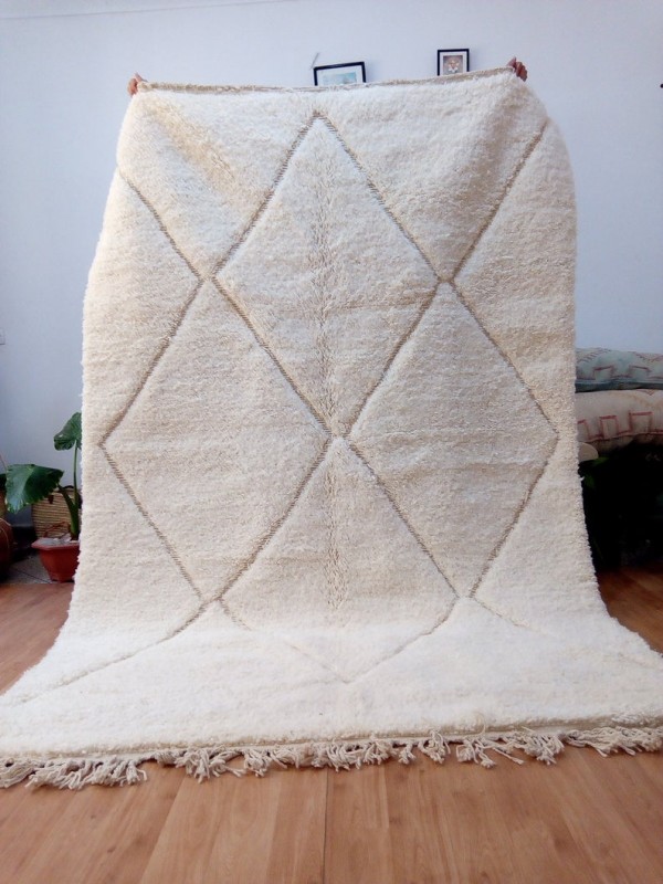 Moroccan Beni Ourain Style - Yellowish Tribal Rug - Shag Pile - Full Wool - 260 X 171cm
