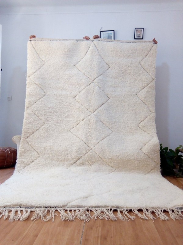 Beni ourain Style - Faded diamond pattern - Full Wool Rug -  313 X 210cm