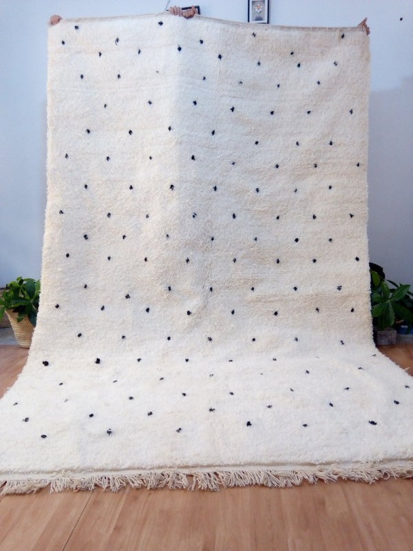 Beni Ourain Style - Hand Woven Wool Rug - Black Dots Carpet - Tribal Rug  - 322X208cm