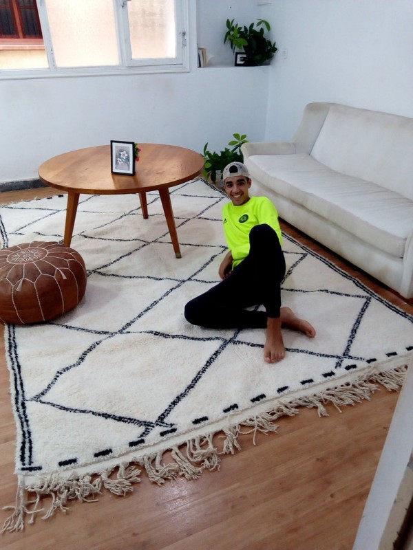 Moroccan Beni Ourain Living Room Rug - Hand Woven Carpet - Shag Pile - Full Wool - 310 X 200cm