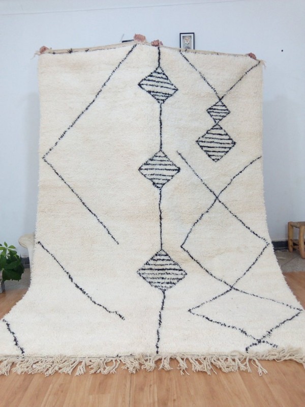 Moroccan Beni Ourain Style Tribal Rug - Faded Design - Shag Pile - Full Wool - 300 X 209cm