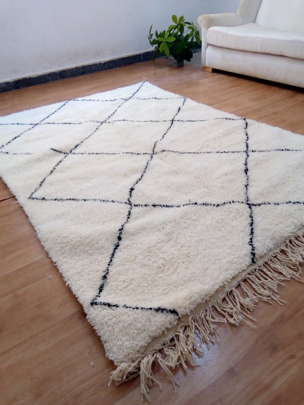 Moroccan Beni Ourain Tribal - Handmade Rug - Art design - Full Wool - 229 X 152cm