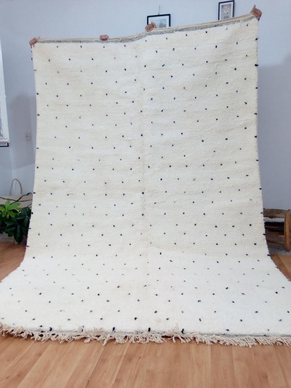 Beni Ourain Style - Hand Woven Wool Rug - Black Dots Carpet - Tribal Rug - 309X207cm