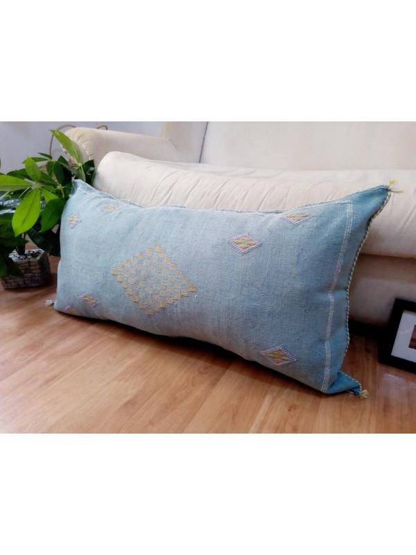 LUMBAR Sabra silk large Moroccan sabra CACTUS cushion - light blue pillow  - unstuffed 
