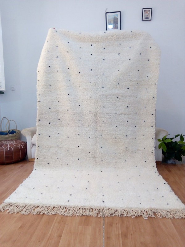 Beni Ourain Style - Hand Woven Wool Rug - Black Dots Carpet - Tribal Rug - 270X158cm