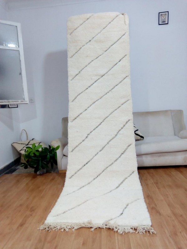 Moroccan Beni Ourain Tribal - Handmade Runner Rug - Art design - Full Wool - 310 X 87cm