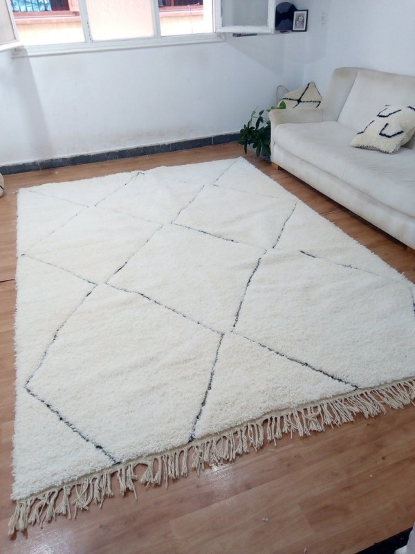 Berber Rug ٍStyle  beni ourain  - diamond thick lines design  - Full Wool - 303 X 205cm