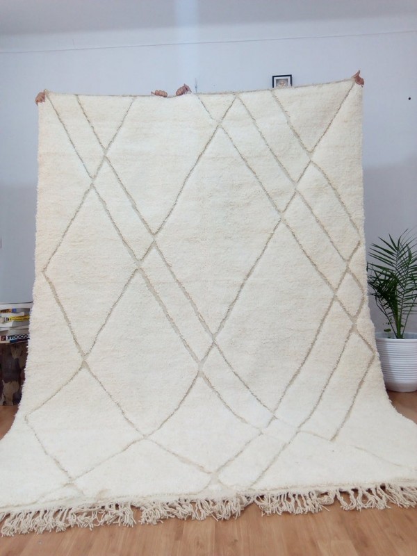  Moroccan Beni Ourain Style - hand woven Rug - Uni Color - Handmade Carpet - 303 X 207 cm