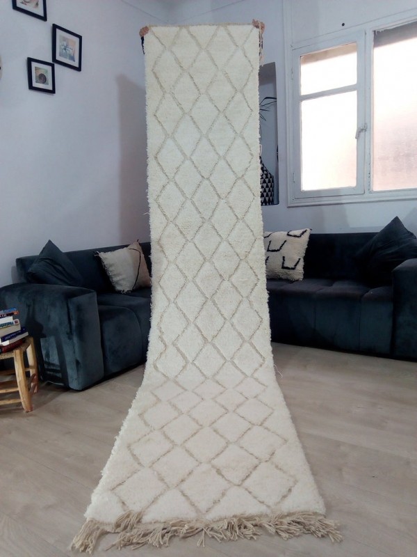Wool Runner carpet - Berber Hand Woven Carpet from morocco - 368 X 79cm