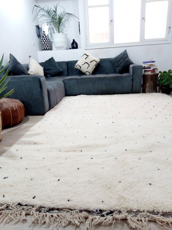 Moroccan hand woven Beni Ourain Style - Hand Woven Wool Rug - Black Dots - 310X211cm