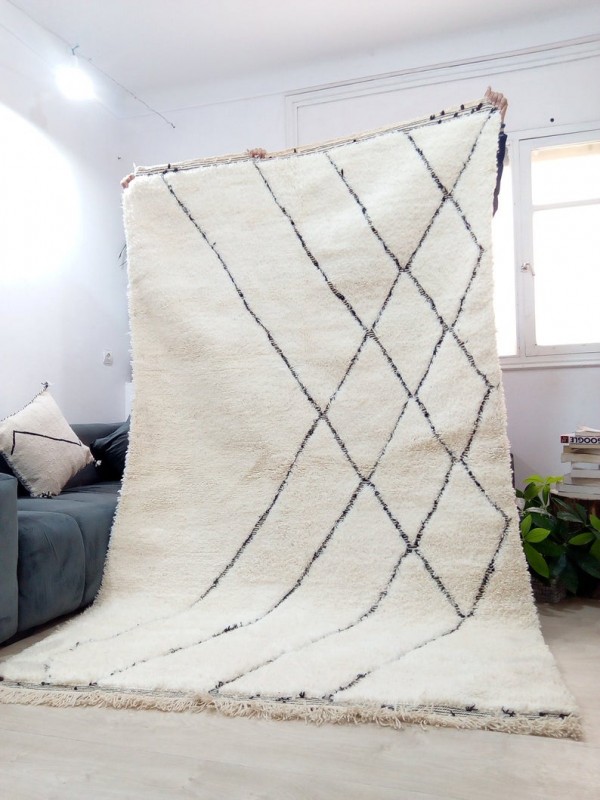 Beni Ourain Style - Hand Woven Wool Rug - Black Thick Desin  - Tribal Rug - 270X166cm