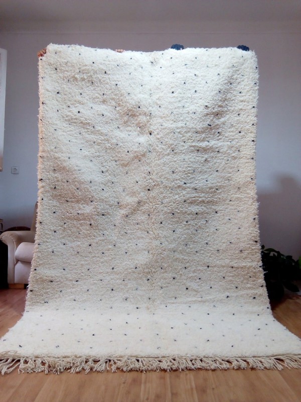 Beni Ourain Style - Hand Woven Wool Rug - Black Dots Carpet - Tribal Rug - 260X166cm