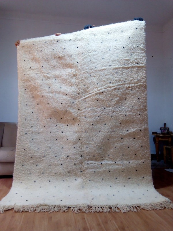 Beni Ourain Style - Hand Woven Wool Rug - Black Dots Carpet - Tribal Rug - 238 X 161cm