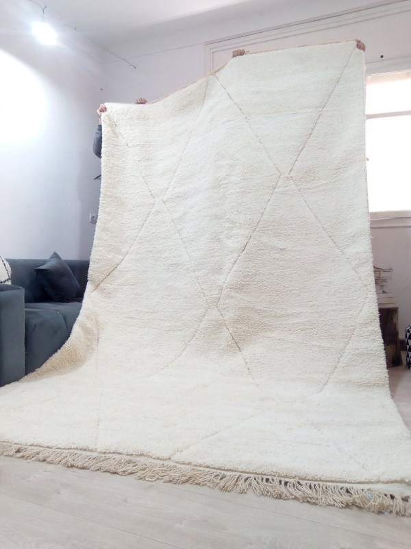Moroccan beni ourain style - Big Diamonds Uni - Moroccan rug - Full Wool - 321 X 206cm