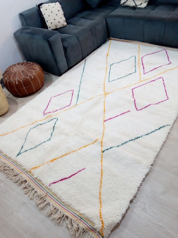  Moroccan Hand Woven Rug - Beni Ourain Style - Colored Pattern Carpet  - Wool - 270 X 165cm