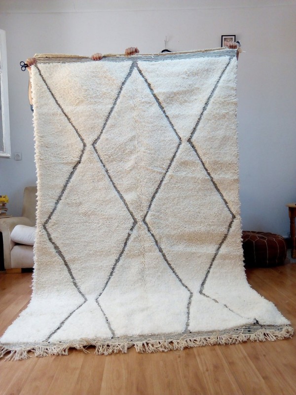 Beni Ourain Style - Moroccan Rug - Black lines - Handmade Carpet - wool 280x150 CM