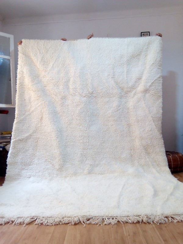 Moroccan Beni Ourain Living Room Rug - Hand Woven Carpet - Uni - Full Wool - 315 X 220cm