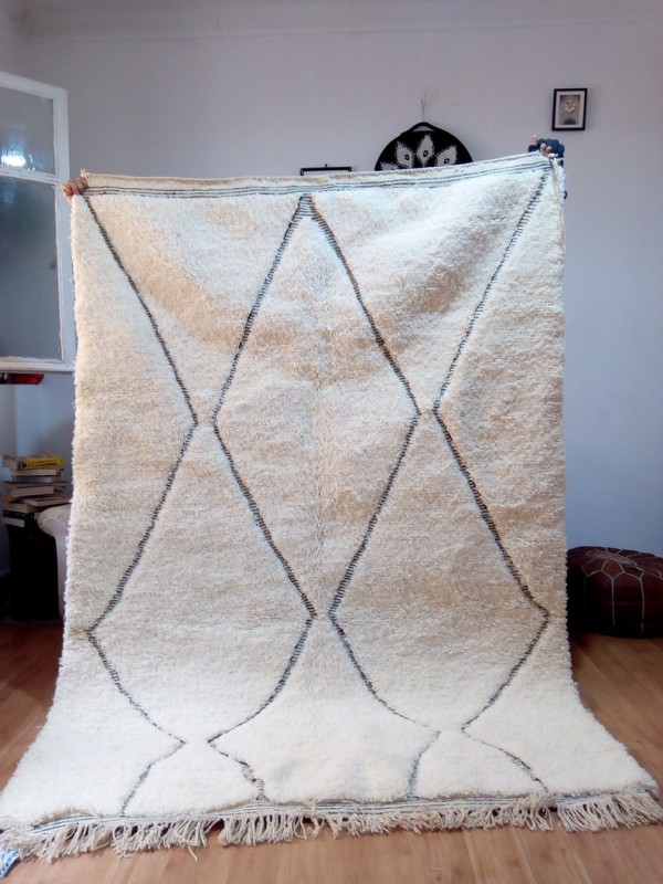 Beni Ourain Style - Moroccan Rug - Black lines - Handmade Carpet - wool 235x160 CM
