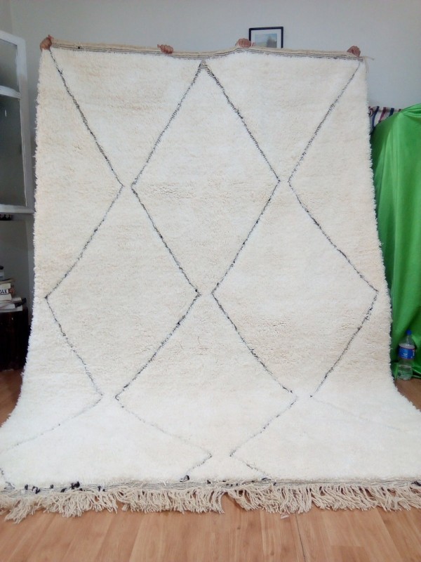 Beni ourain Style - Faded black diamond pattern - Full Wool Rug -  300 X 200cm