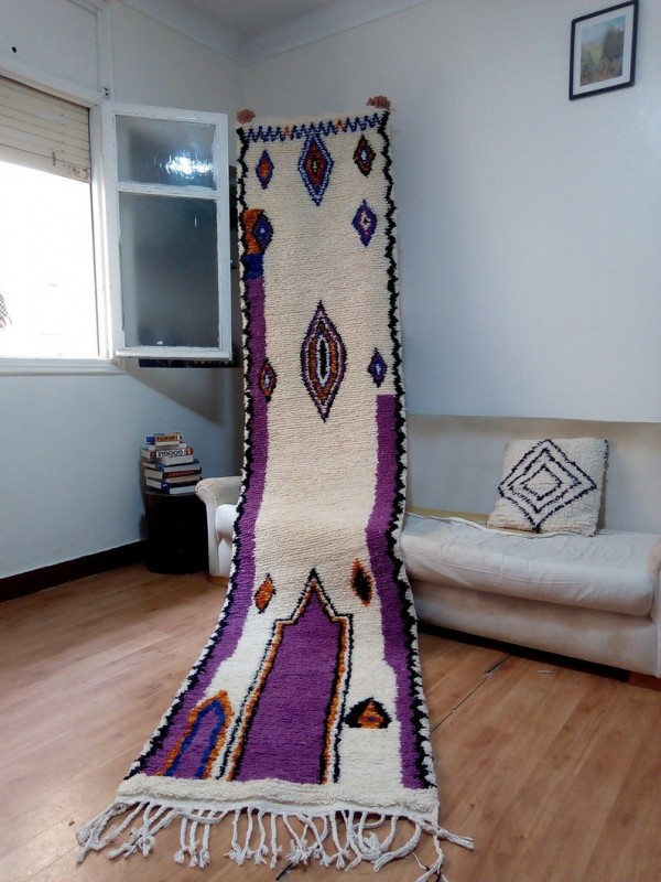 Moroccan Runner Berber Rug 357x76 CM, Full wool rug ,Colored Berber Carpet