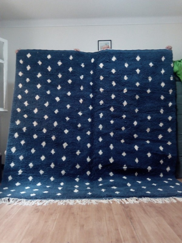 Beni Ourain style - Handwoven Rug - Navy Blue carpet Dots polkapattern - Wool - 255 x 245cm