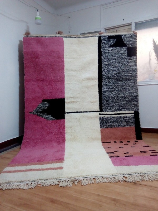 Moroccan Beni Ourain ٍStyle - Tribal Rug Berber - Pink Pattern - Hand Woven Wool - 305 X 203CM
