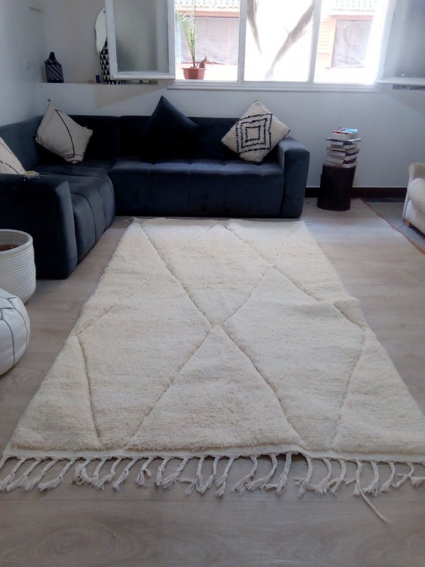 Modern Berber Design  - Moroccan carpet  - hand woven ivory rug - 251 X 149cm