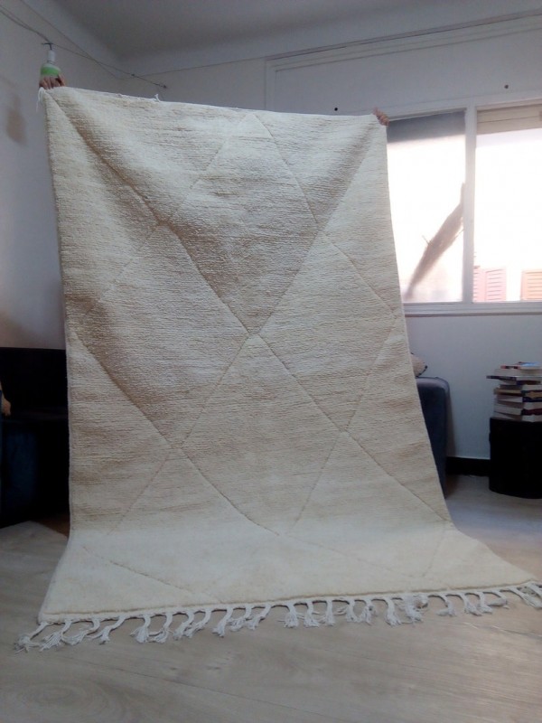 Modern Berber Design  - Moroccan carpet  - hand woven ivory rug - 259 X 155cm