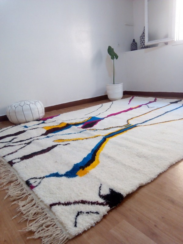 Handmade wool carpet morocco rug 7.6X4.3 ft Moroccan Hand woven Rug Berber Design 233X134 CM
