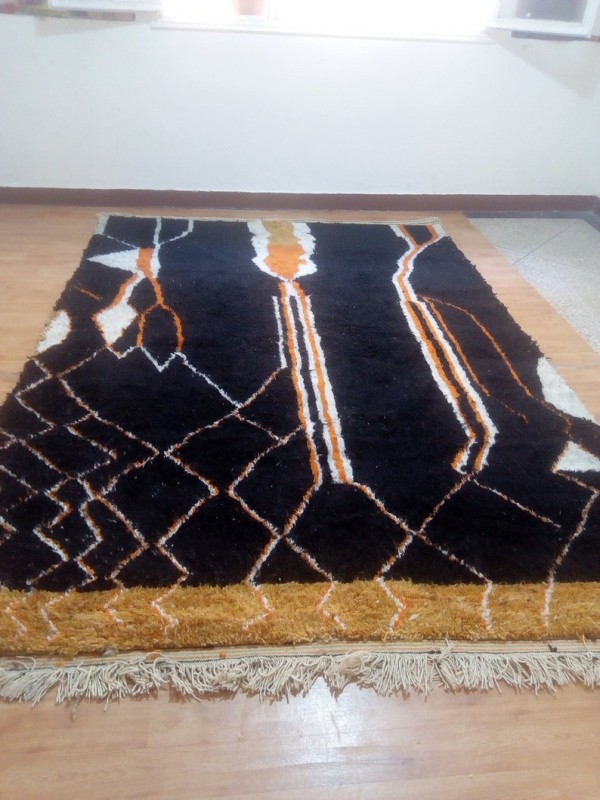 Moroccan Beni Ourain Style -  Shag Pile - black  rug  -  304 X 206cm