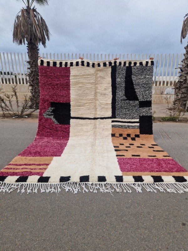 Moroccan handmade rug  - brown & black & pink -  371 X 276cm