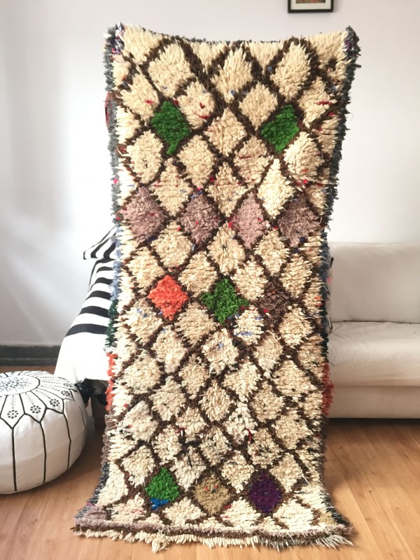 Vintage Moroccan Boucherouite (Boucheroute) Rug - Authentic rugs - Natural Wool - 187x85