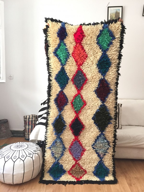 Vintage Moroccan Boucherouite (Boucheroute) Rug - Authentic rugs - Natural Wool - 190x85