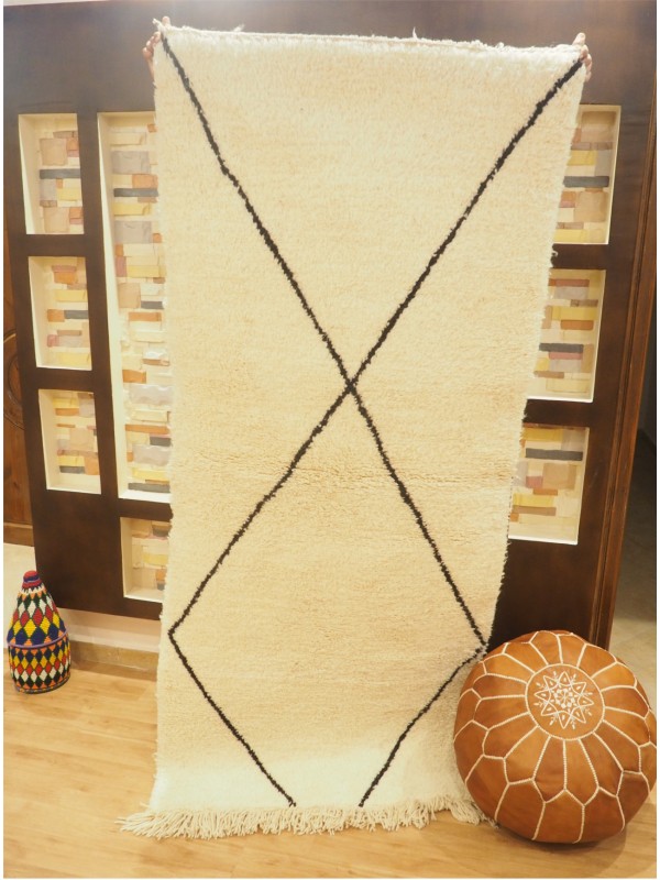Moroccan Berber Rug - Beni Ourain Runner Rug - Authentic rugs - Natural Wool -  220 X 96cm