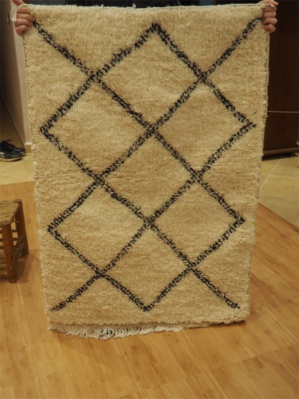 Hand-Woven  Beni Ourain Area Rug (small)  - Carpets - Shag Pile - Natural  Wool - 130 X 86cm