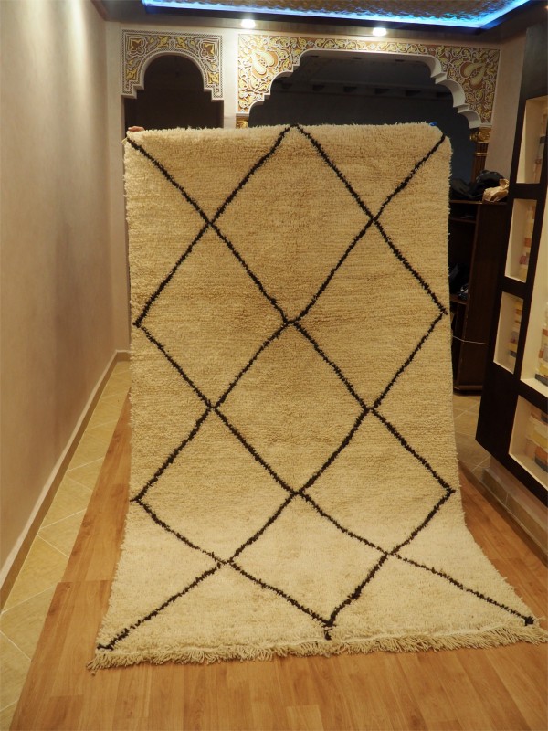 Moroccan beni ourain rug - authentic  rug (teppich - tapis)  - Natural Wool - 264 X 153cm