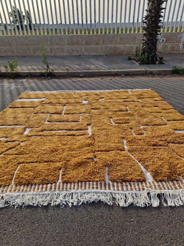 Moroccan Rug  - Brown and Yellow Levels Pattern -  handmade rug 300/296CM