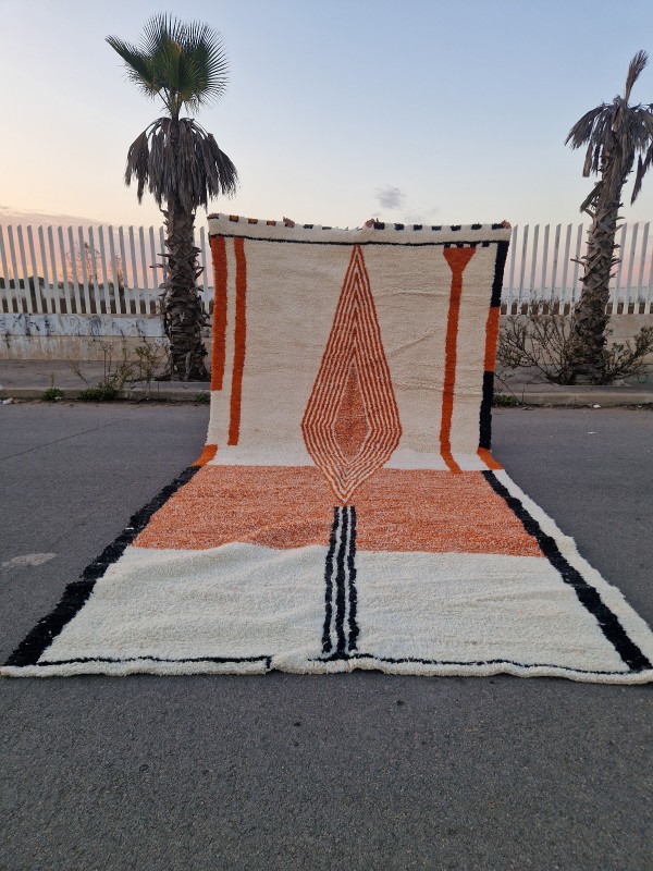  Moroccan Hand Woven Rug - Beni Ourain Style - Orange Design Carpet  - Wool - 496 X 246cm