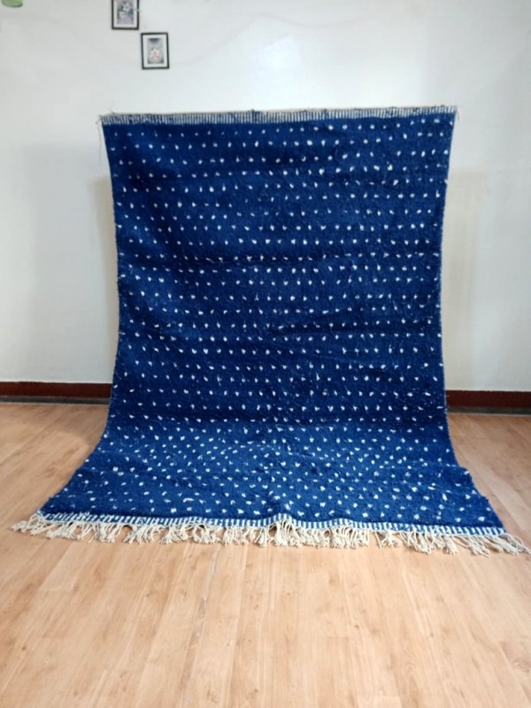 Moroccan Beni Ourain style - Handwoven Rug - Blue carpet pattern