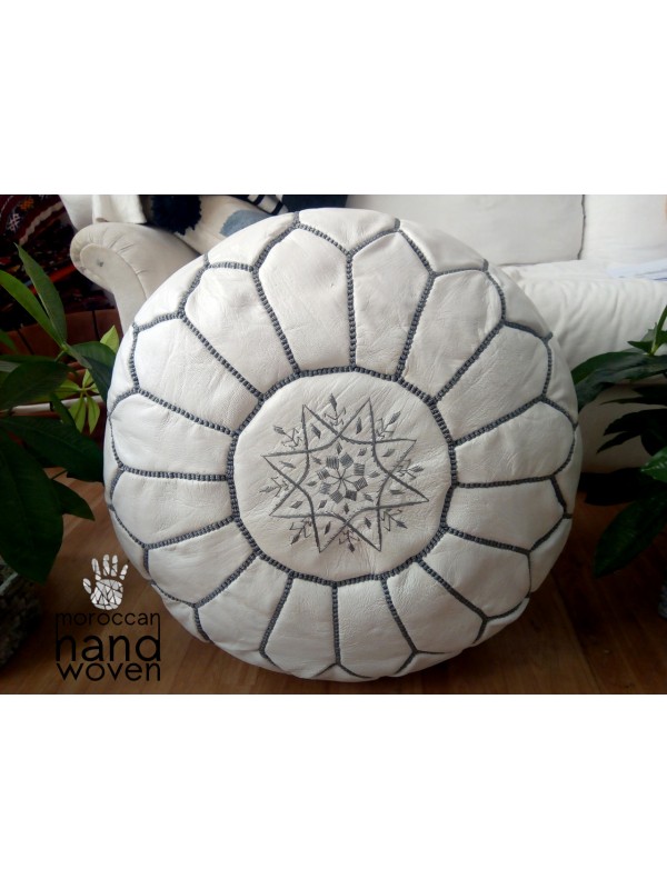 Moroccan white POUF grey Stitching