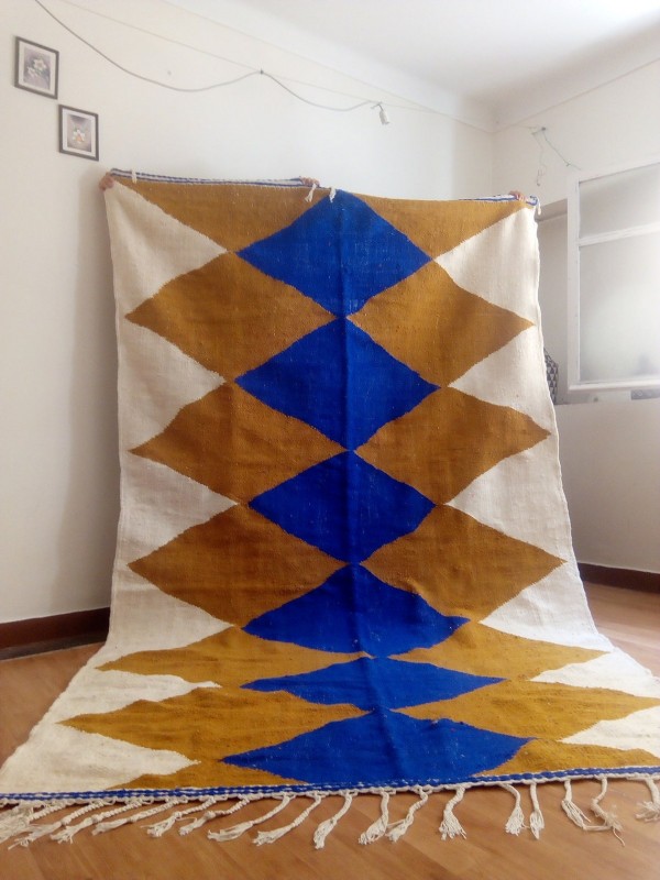 Large Blue & Brown Moroccan rug handmade - Moroccan carpet 322x195 CM, Hand Woven Zanafi Style
