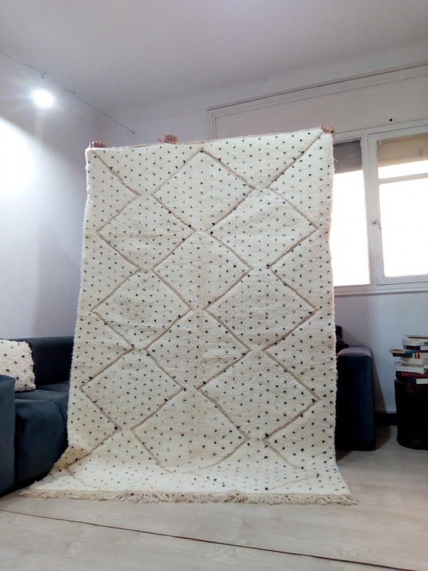 Moroccan hand woven dot rug - Beni Ourain Style- Full Wool 
