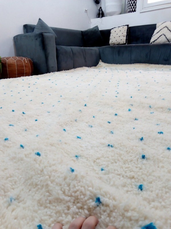 Moroccan hand woven Beni Ourain Style - Hand Woven Wool Rug - Light Blue Dots