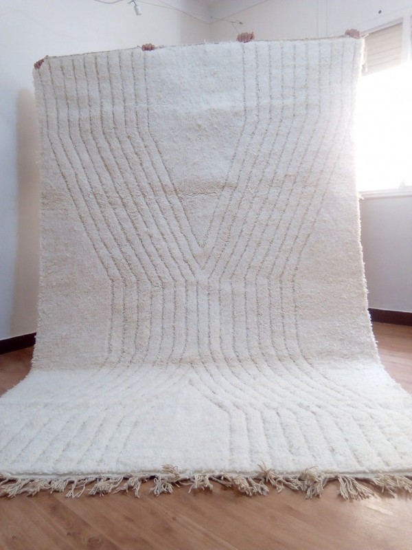 Modern beni ourain style - Diamonds Uni Pattern - Moroccan rug - hand woven Wool