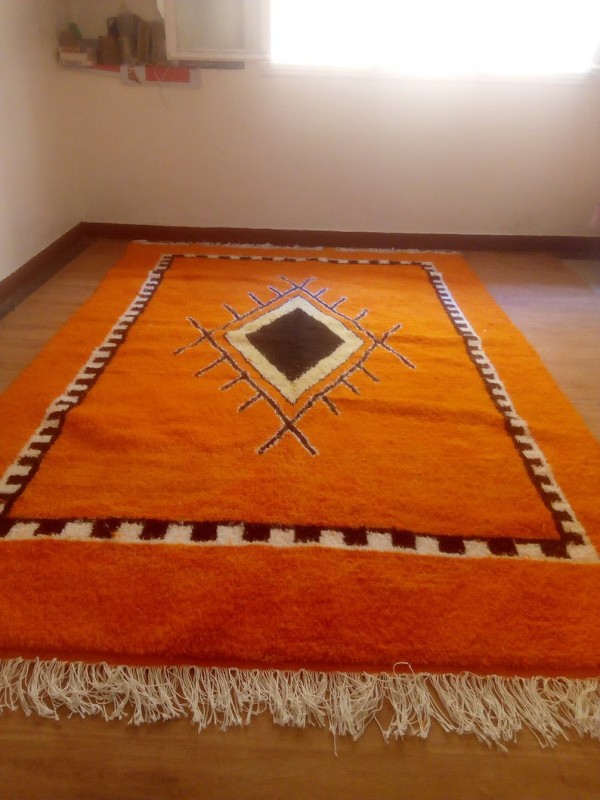 Moroccan hand woven orange & yellow patterns rug - Wool Rug
