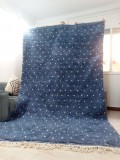 Moroccan hand woven beni ourain style - dots rug - gray & dark blue with dots - Wool carpet 327 X 198cm
